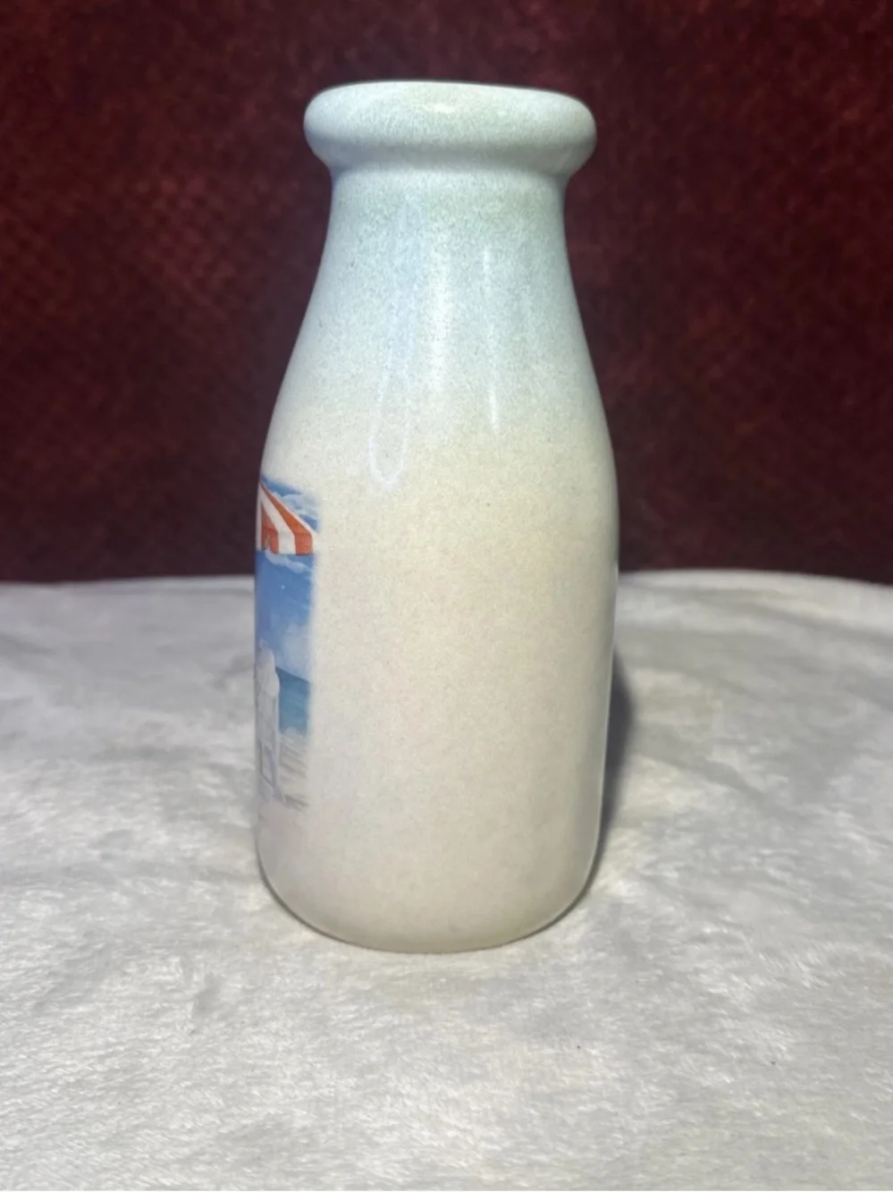 Paul Brent Coastal Beach Scene Ceramic Bud Vase 2001. Signed, Ocean view. 7x3